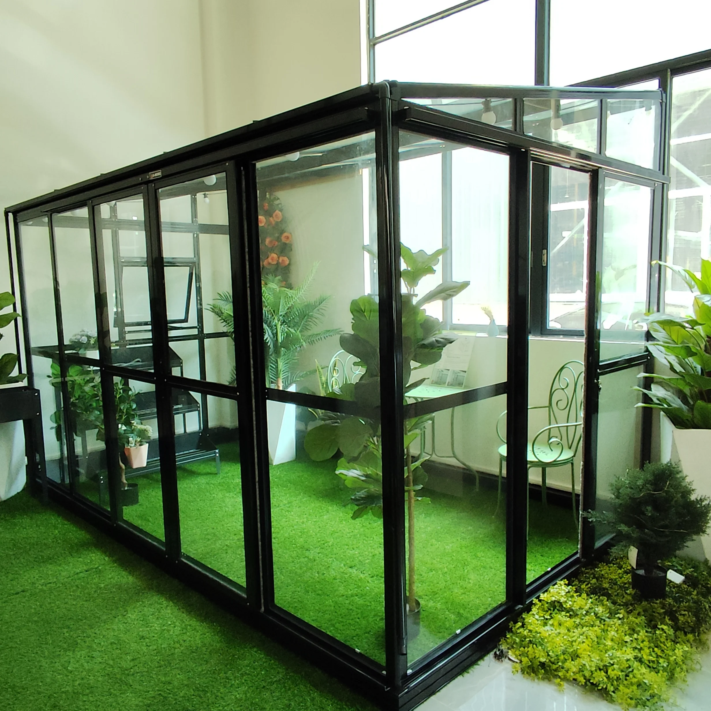 LEAN-TO GREENHOUSE ALUMINUM FRAME AND ALL GLASS GE7304 GREENHOUSE GARDEN