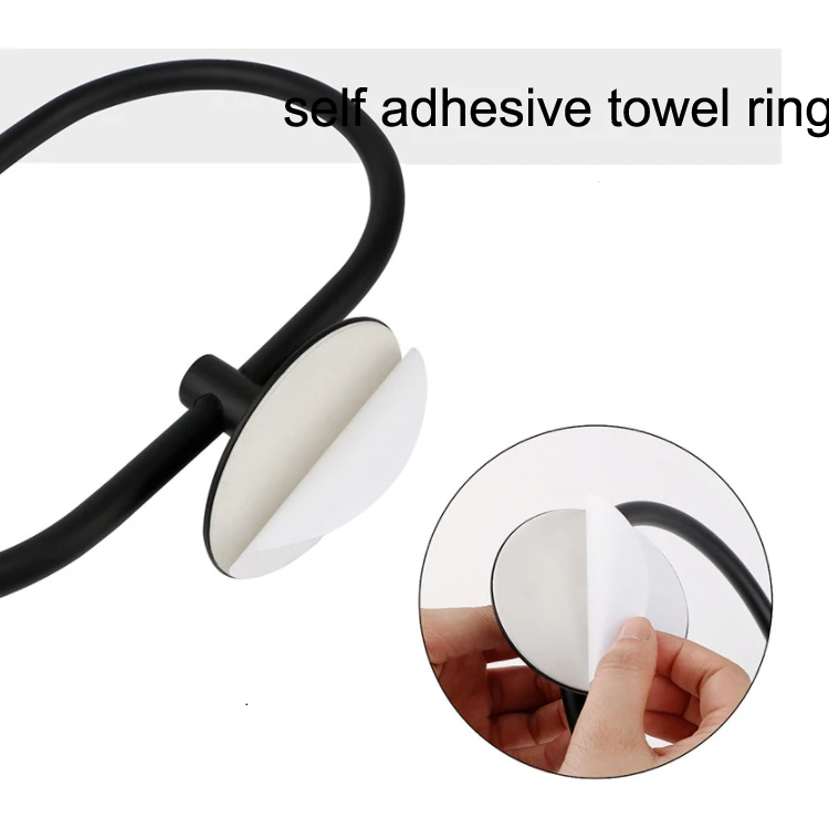 Hotel towel ring bathroom Oval shape self adhesive black hand towel ring round holder towel with ring
