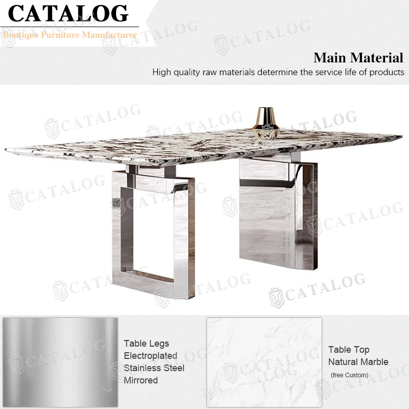 High Quality Large Stone Stainless Steel Dining Table Restaurant Natural Marble Creativity Dining Tables