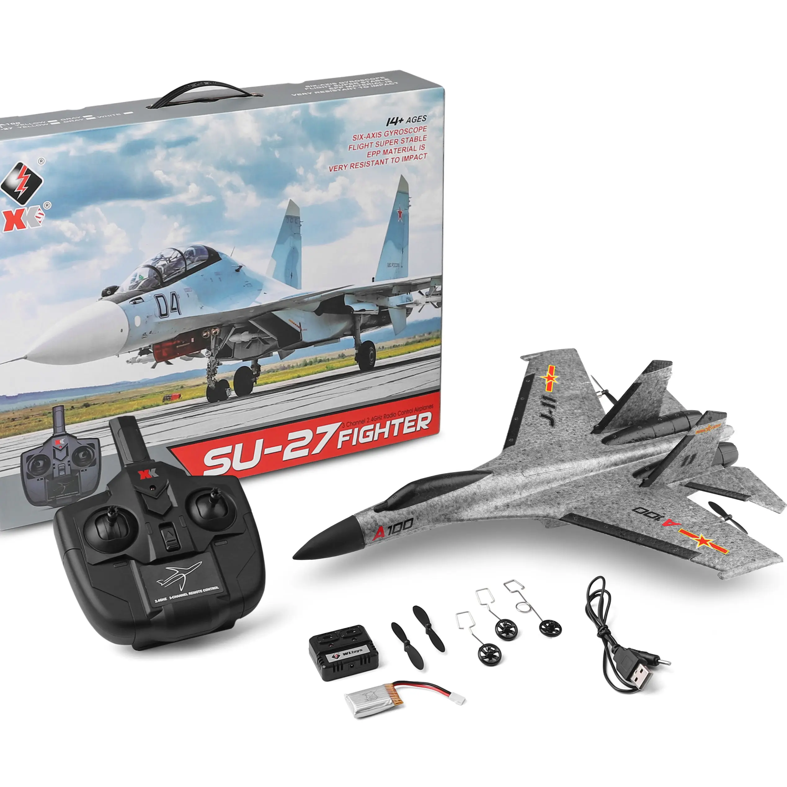 A100 J11 A100-SU27 EPP 2.4G 3CH RC Airplane Fixed 340mm Wingspan Wing Aircraft Built-In Gyro Grey RTF RC Plane