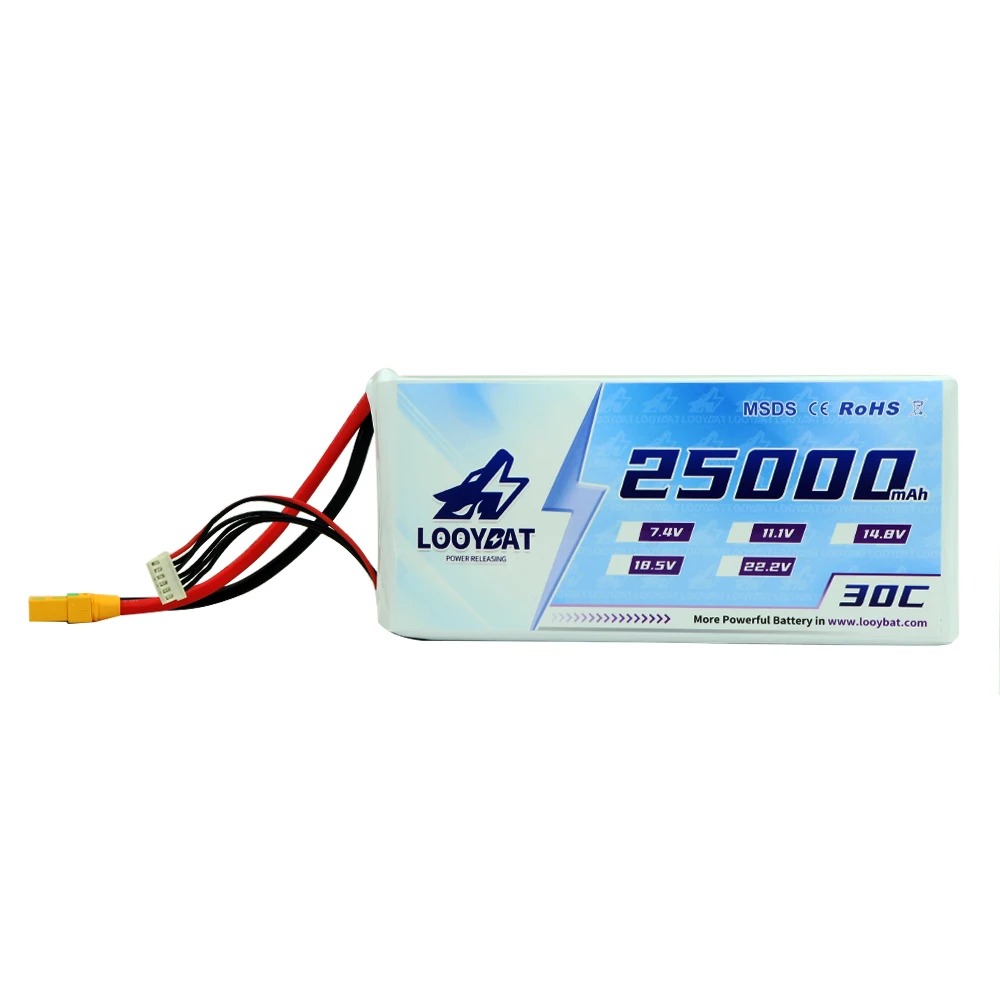 LOOYBAT Best 25000mAh 44.4V 22.2V 51.8V 14S 30C Burst Discharge 25Ah Lithium Ion Battery Pack For 10L Sprayer Farm Drones UAV