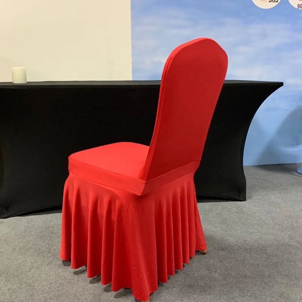 
Not Satin Easily No foot Pocket Durable Red White Stretch Spandex Banquet Chair Cover with Skirt for wedding Party Hotel Decor 