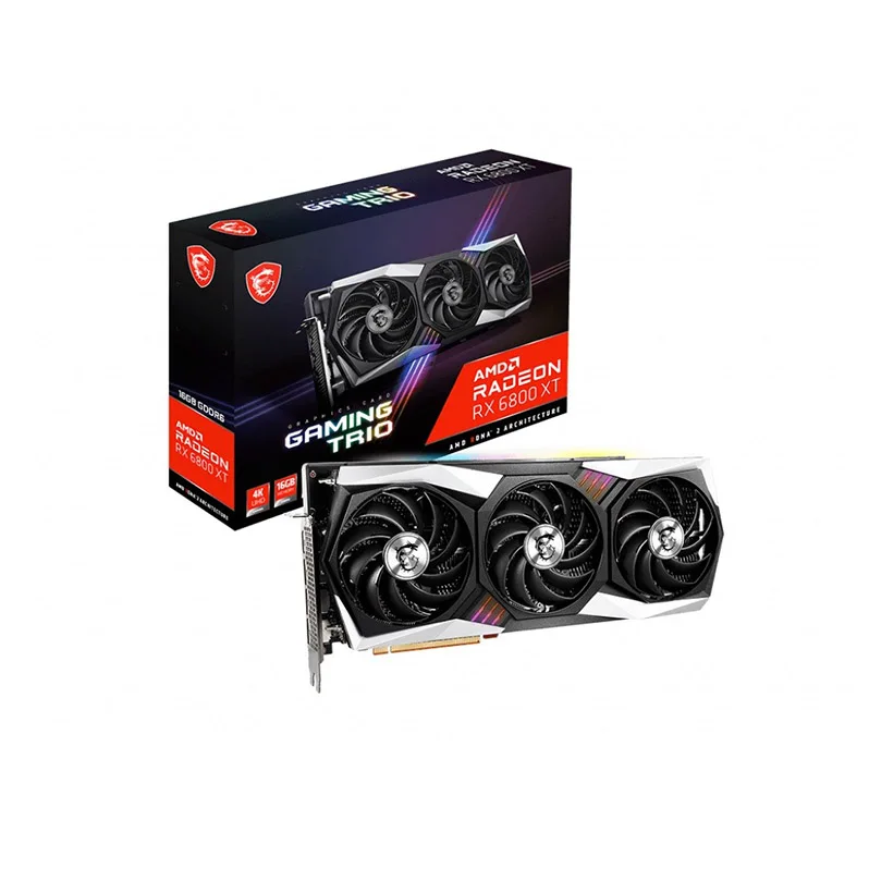 Графическая карта AMD Radeon RX 6800 XT, процессор AMD RDNA2, 16 Гб памяти, 300 Вт, три вентилятора, Высокая теплоотдача