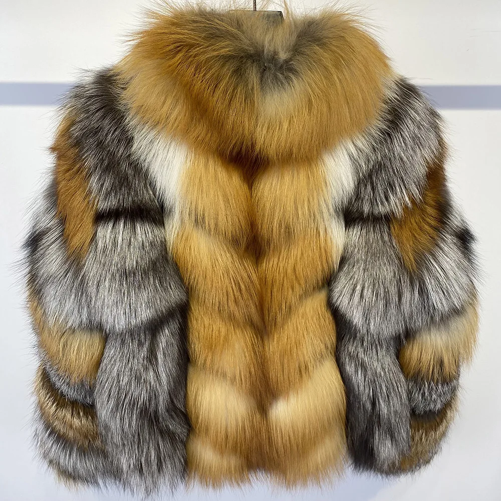 2023 Winter Warm Stand Collar Natural Fox Fur Jacket Women High Quality Long Sleeve Fox Fur Coat Ladies Streetwear