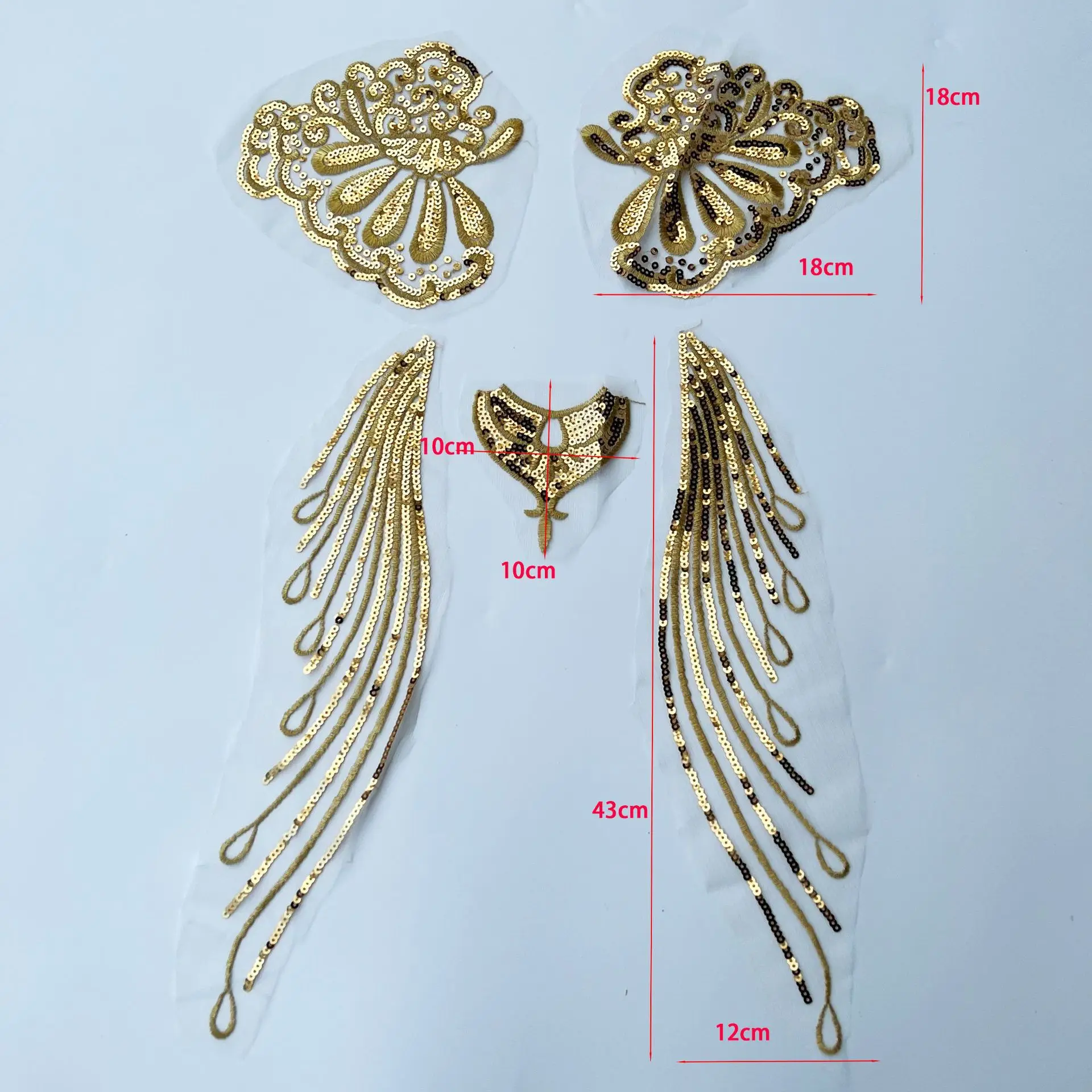 Evening Dress Garment Clothing Sewing Accessories Patch Embroidery Gold Sequin Lace Applique