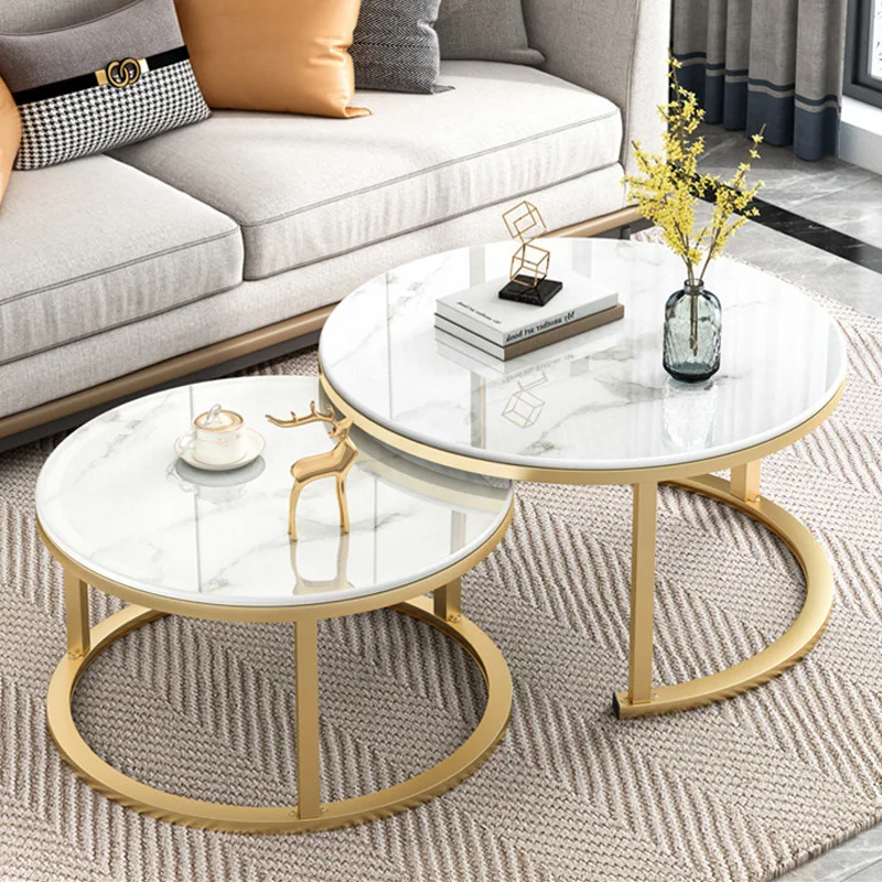Classic Living Room Couch End Tables Nesting Stacking Tables Round white Marble Coffee Table Set