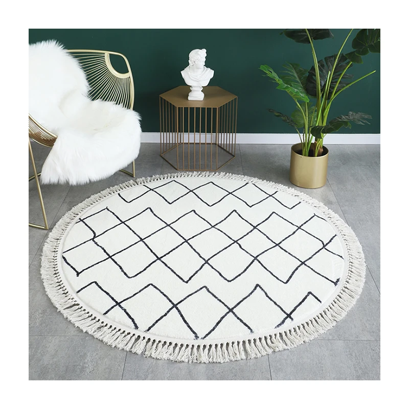Round Carpet for Living Room Fluffy Bed Room Rug Window Bedside Carpet Tassel Thick Rug Soft Synthetic Cashmere Mat High Quality