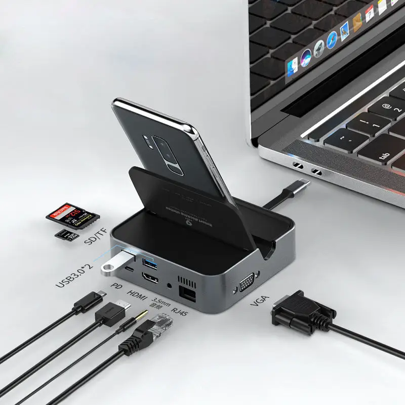 Лидер продаж 4K HD 9 в 1 многопортовый 2xUSB2.0 SD/TF карта 3 0 USB C адаптер концентратор для ПК ноутбука телефона