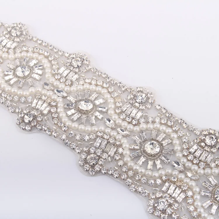 
Rhine Stone Sari Bridal Pearl Bead Fabric Mesh Lace Trim 