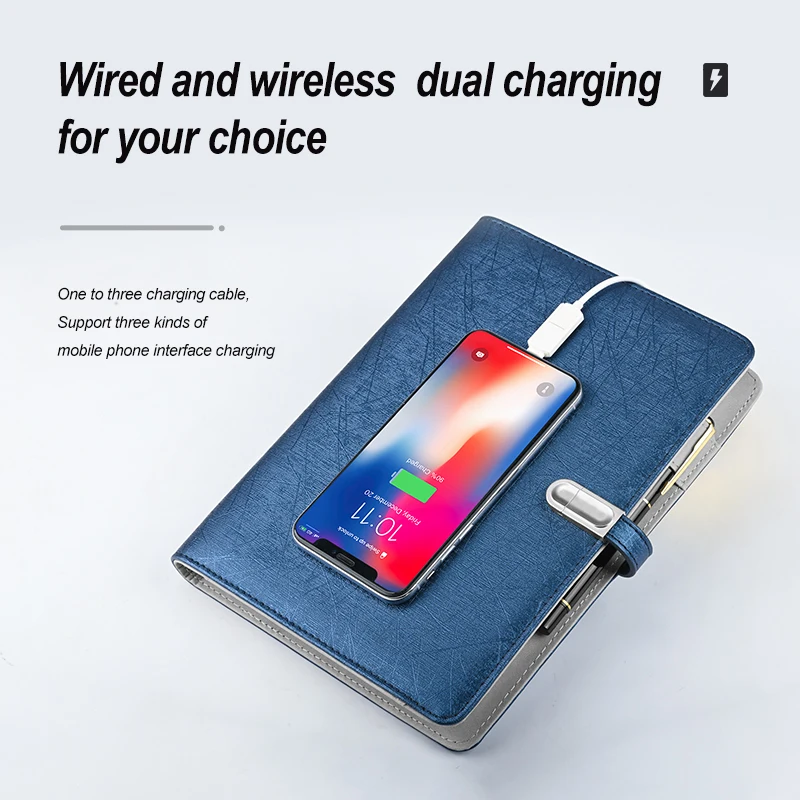 New fashion and popular a5  black color pu leather power bank smart notebook notepad dairy for business men