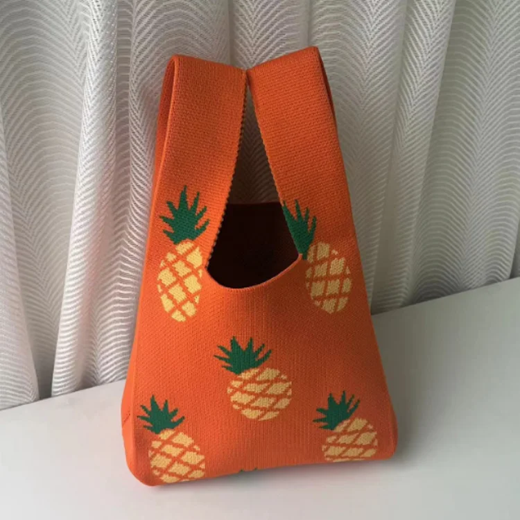 F-2471 hot sale cheap korean style purses and handbags designer women custom knitted jacquard pineapple design handheld bag