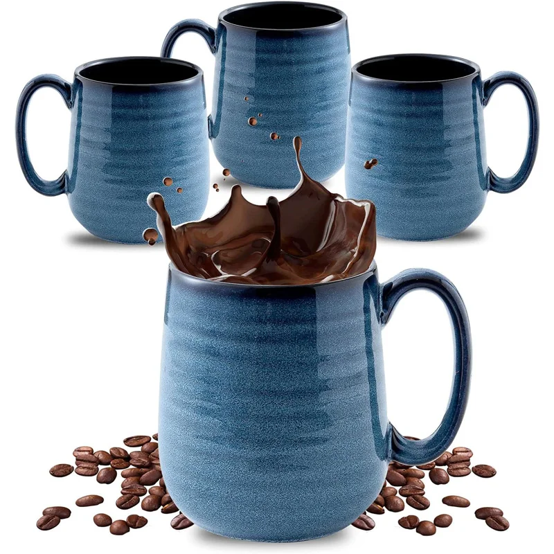 15 Ounce Porcelain Mug Set with Handle for Morning Coffee Tea and Cocoa, Ceramic Coffee Cups with Beautiful Glaze