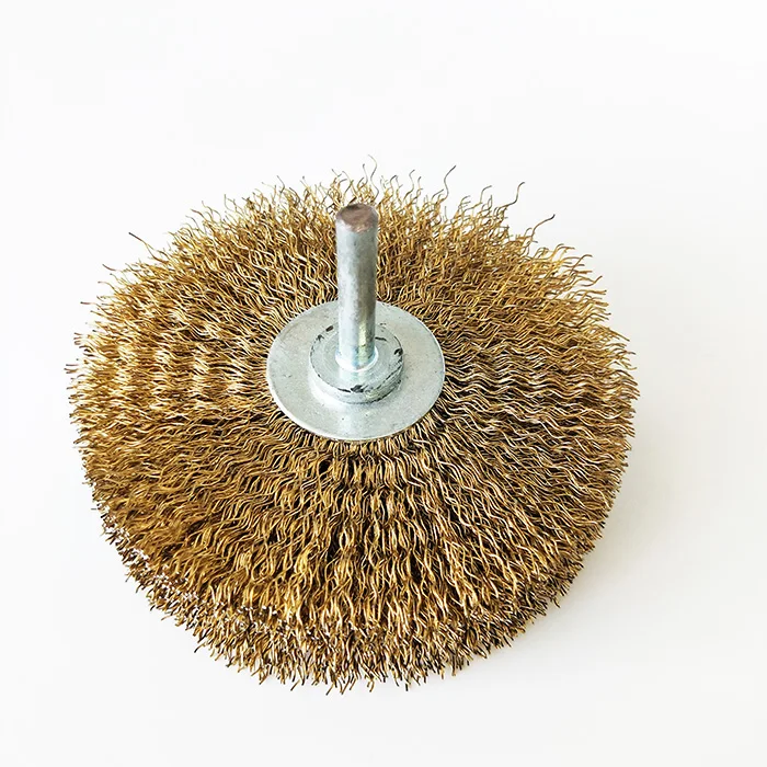 Circular Wire Wheel Brass Brush For Drill Polishing Wheel 8mm Shank Bench Copper Plated Crimped Stainless Steel Wire Brush