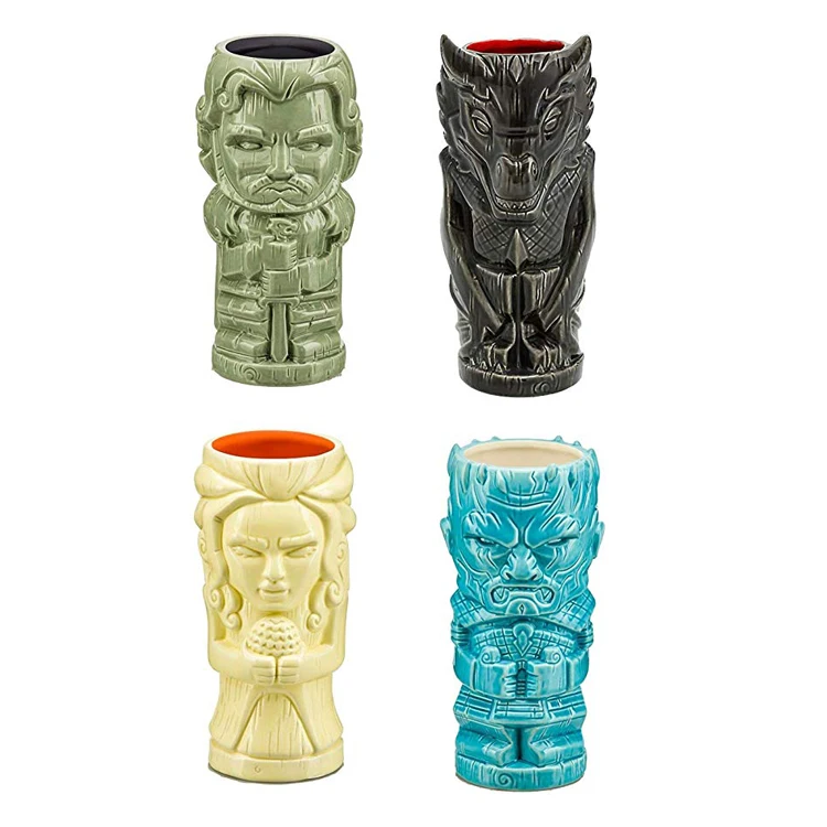 Custom Cocktail shot tiki Glasses Set of 4 Tumblers Ceramic Hawaiian Luau Party Mugs Drinkware Cute Exotic Cocktail Tiki Barware