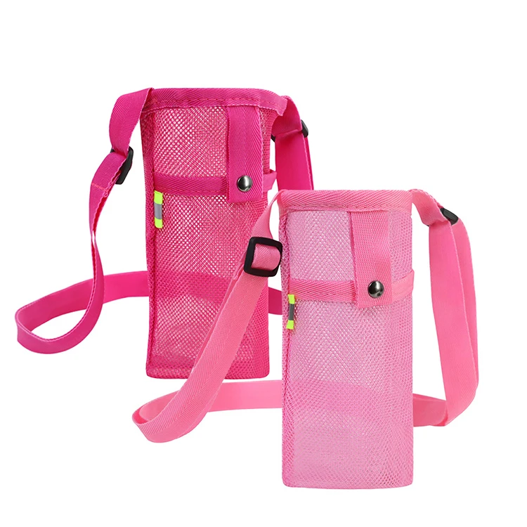 Adjustable outdoor sports portable bottle bag mesh carry bag water bottle with phone holder
