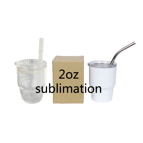 2oz Clear Shot Glass Tumbler Sublimation Cool Shot High Borosilicate Glass With Lid and Straw for Espresso Coffee Whiskey