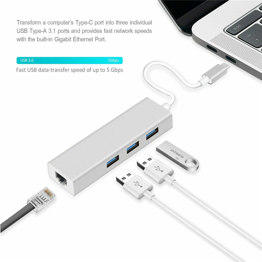 cheap new design usb por hub USB cable converter 3.0HUB wired Gigabit network card usbc to rj45 network port usb hubs