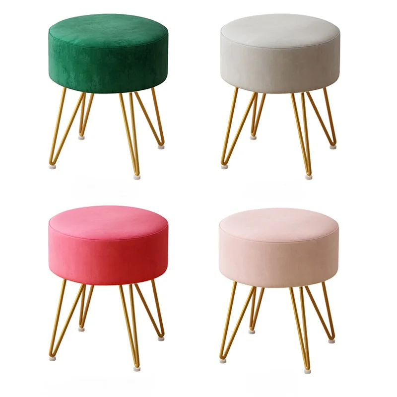 Pink Vanity Seat Bedroom Makeup Pouffe Piano Chair Salmon Pink Velvet Furry Modern Accent Stools