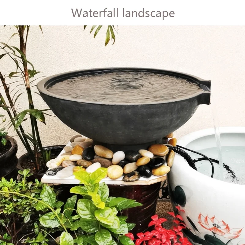 Resin Water Bowl Fountain and Waterfall Landscape Garden Pond Waterfall Outdoor Feng Shui Waterfall