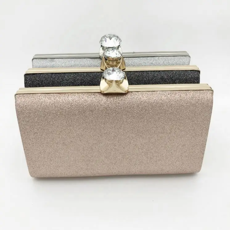New Trendy Manufacturer Fashion Crystal Women PU Hard Shell Box Clutch Bag Big Size Bling Glitter Evening Bags with Metal Frames