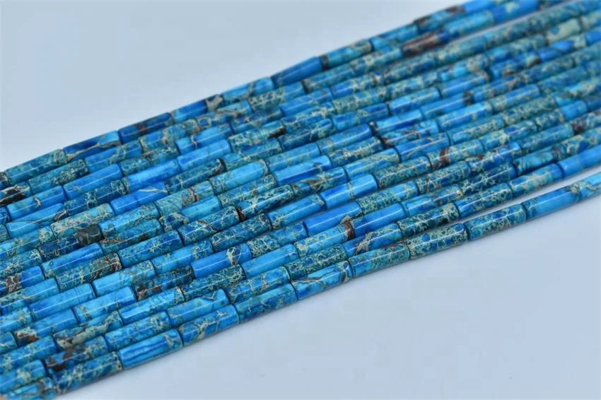 Natural Smooth Charm Gemstone   Cylinder  4*13mm Imperial Jasper Tube Sea Sediment Beads Jewelry making