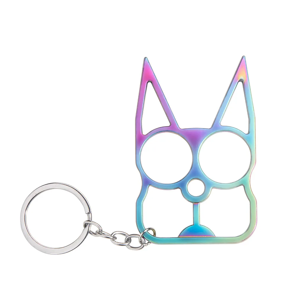 Rainbow metal cartoon cat simple design stamping pin zinc alloye key chain