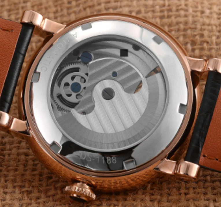 Latest cow leather strap all hollow moon phase waterproof men mechanical wristwatch