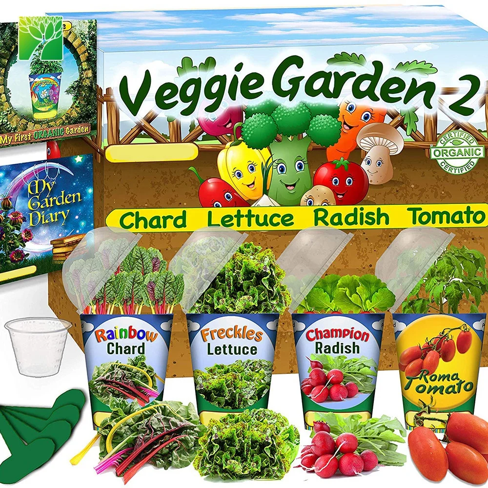 
 Оптовая продажа по низкой цене, детский органический комплект из 4 растений для выращивания овощей в саду  