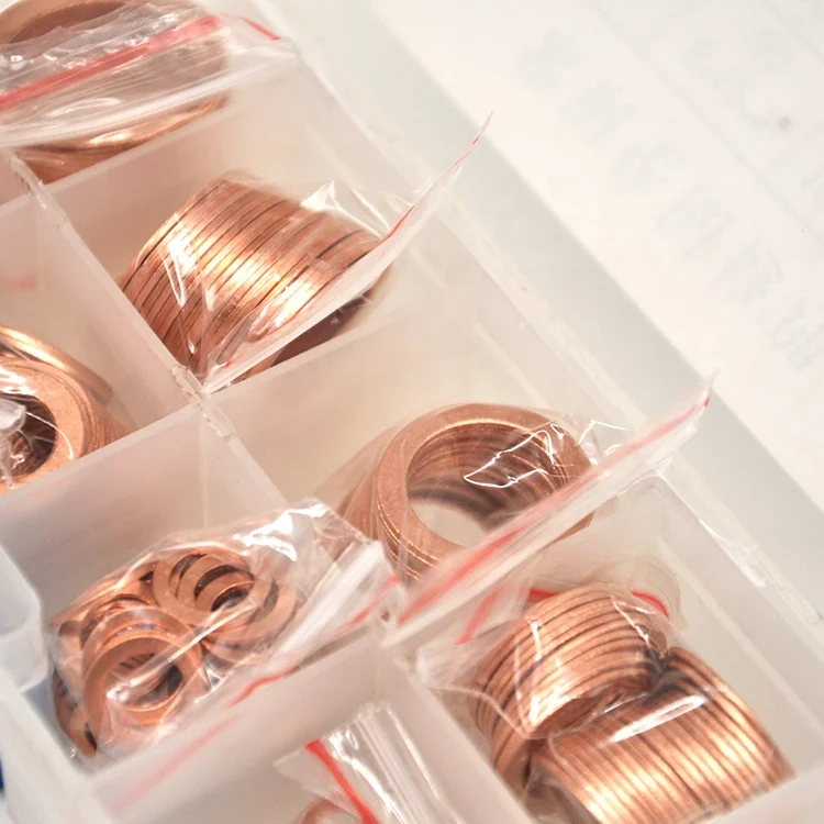 250Pcs/box Assorted Solid Copper Car Engine Crush Washers Seal Ring Gasket Set Red copper gasket oil seal ring combination