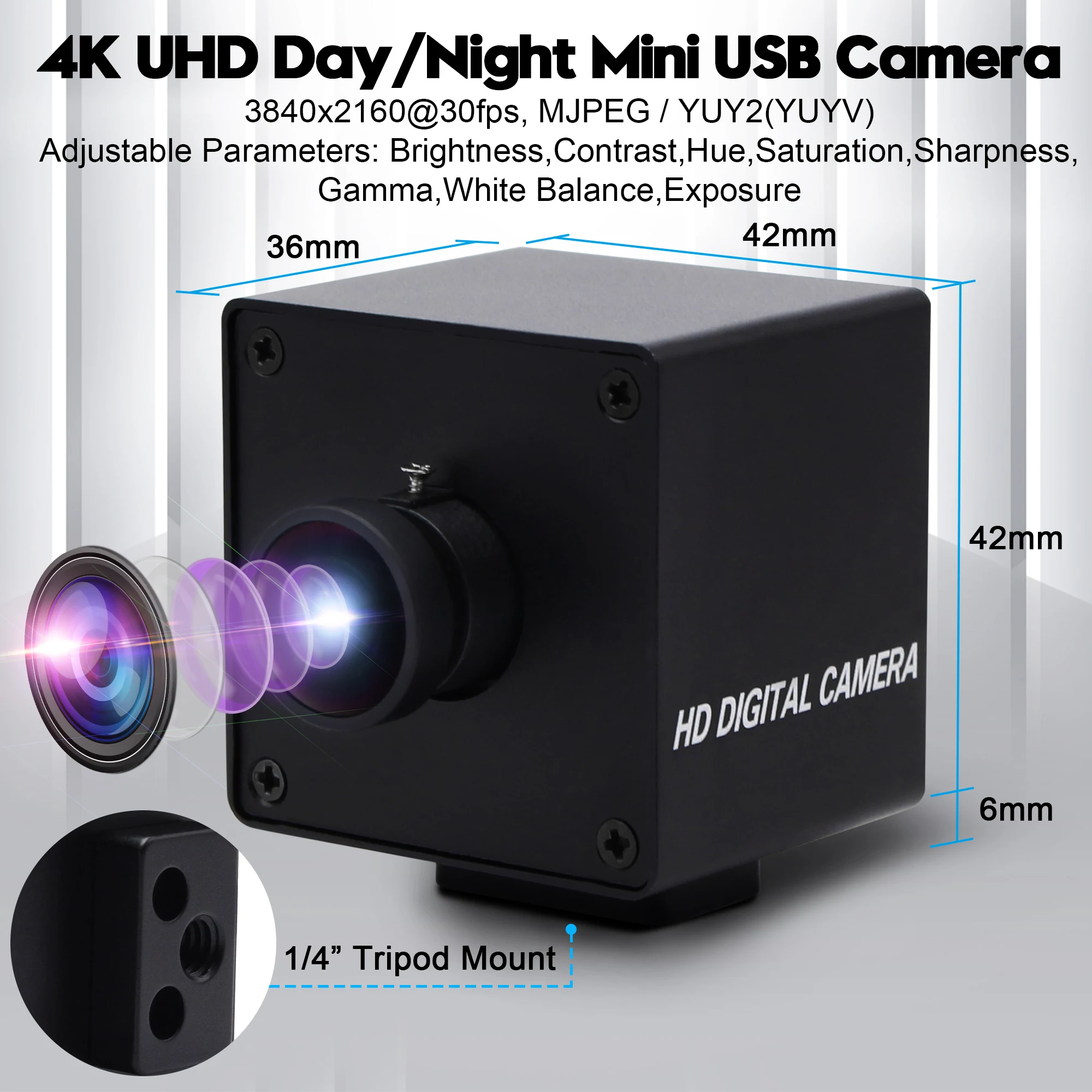 ELP UHD 4K Mini Sony IMX317 CMOS Sensor Webcam 2160P 30fps Wide Angle170 Degree Fisheye USB Camera for KIOSK  ROBOT Virtual Game
