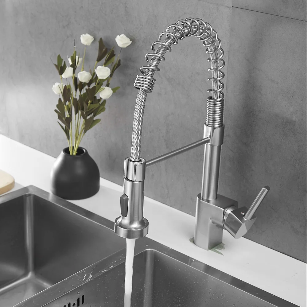 European spring loaded commercial moveable spray head brass pull down black water mixer tap kitchen sink taps