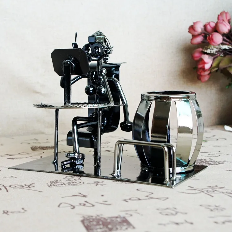 Office Standard Desktop Metal Music Figurine Round Pen pencil Cup Holder Organizer Container