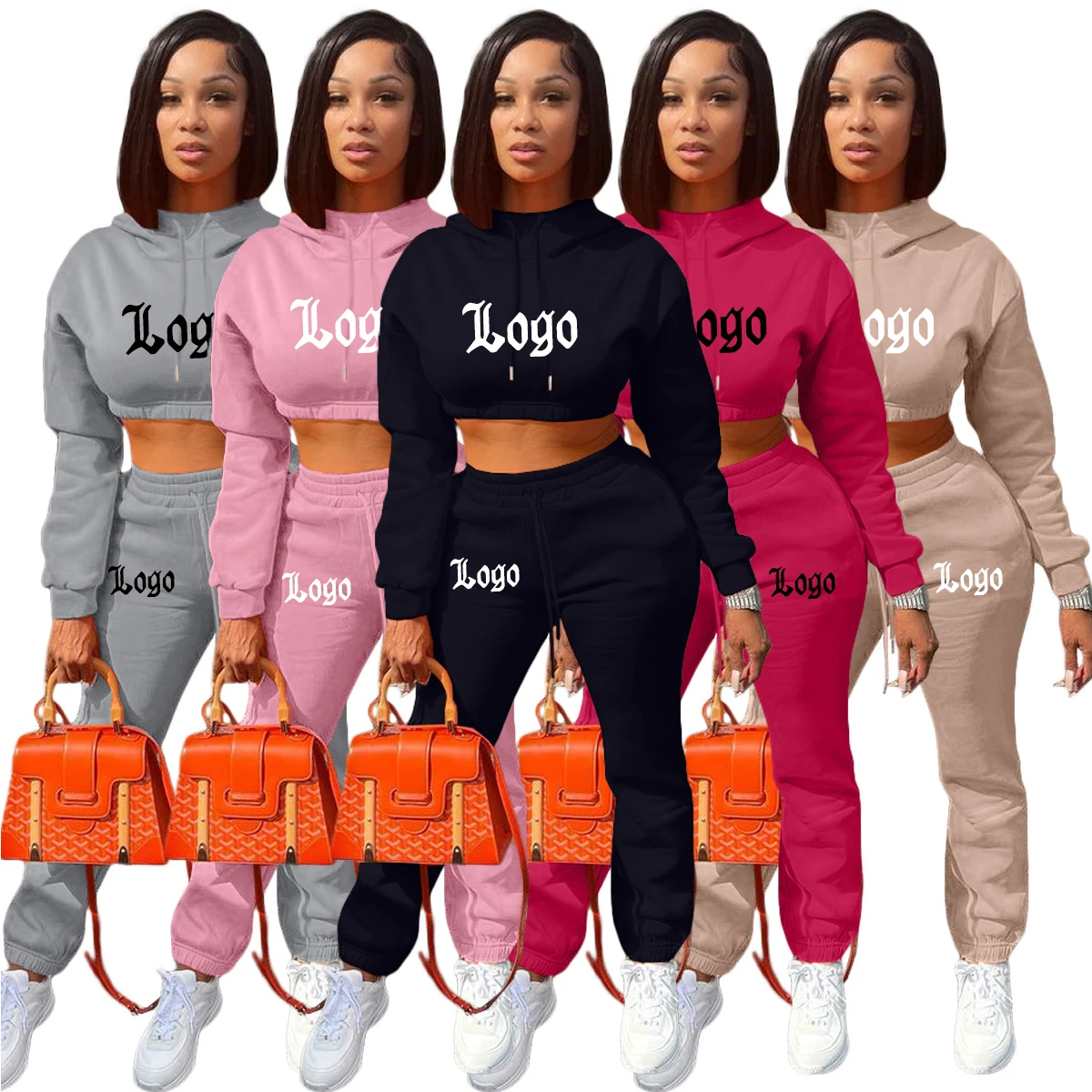 manufacturing wholesale fashion 2022 new arrivals fall sweatsuits sportswear set women logo two pieces crop top autumn clothing