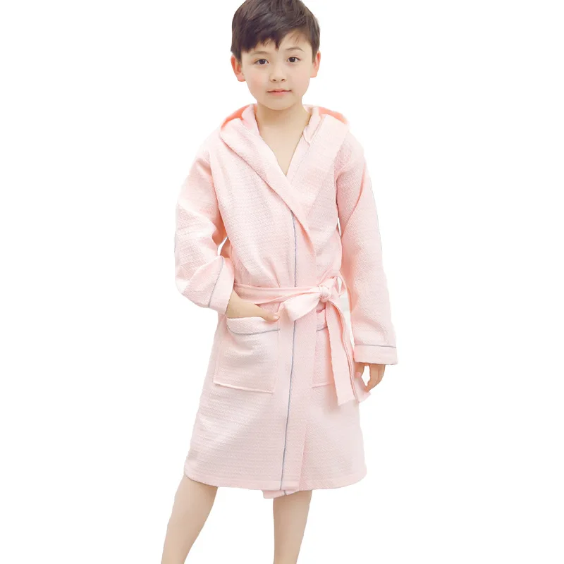 
Wholesale Customized Cotton Terry Bathroom Pink Hoodie Waffle Children Boy Bathrobe For Kids Spa Robes For Girls 