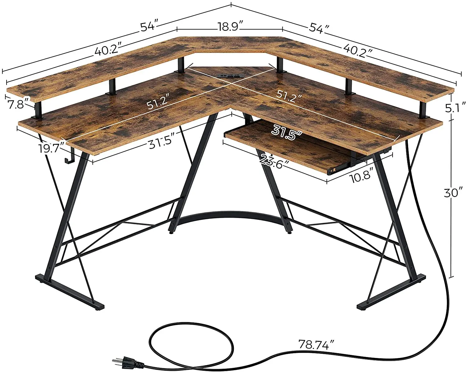 Corner Computer Office Table L-Shaped Computer Desk with Power Outlet reading writing table