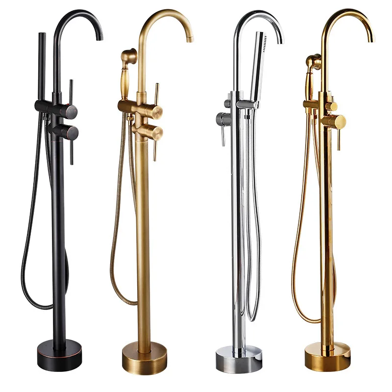 Black Basin Bathroom Floor Freestanding Bathtub Faucet Sets Modern Shower Double Handle Bathroom Shower Faucet