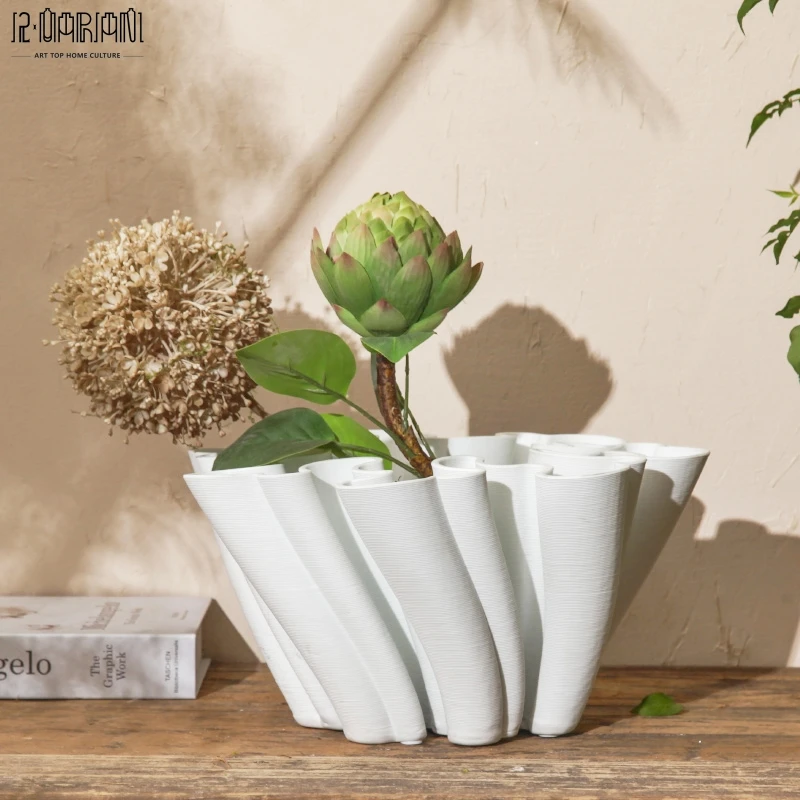 Minimalist Modern 3D Printing Ceramic Vase Flower Bouquet Pot Shape Wedding Nordic Vase for Living Room Hotel