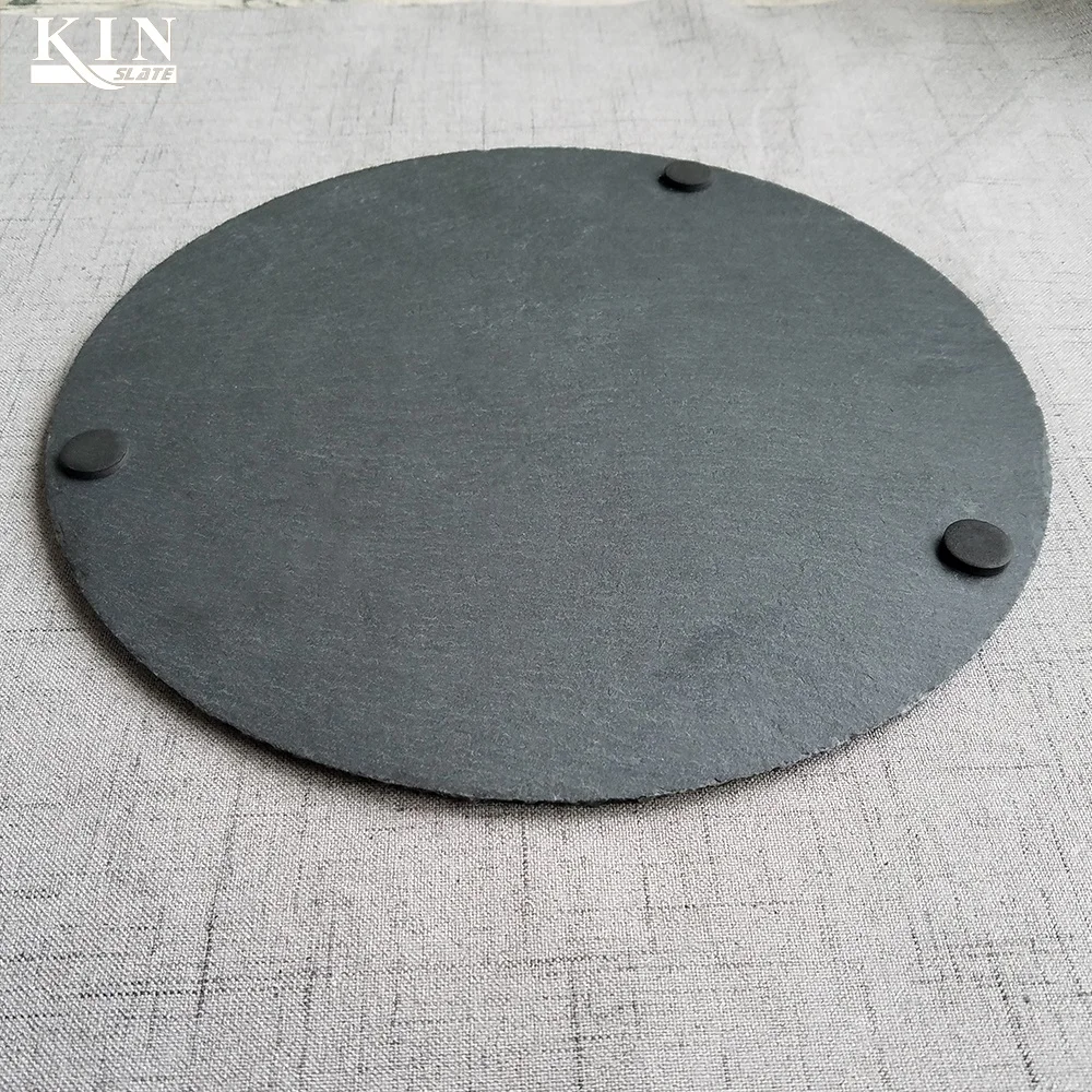 Round black natural black slate serving cheese plate