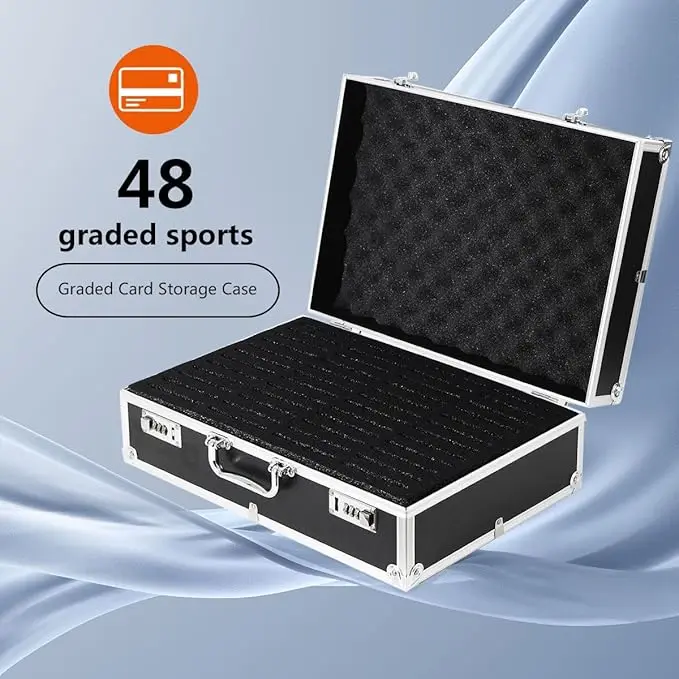 Graded Card Storage Case Sports Card Storage Boxes Holds 48 Graded Cards with Lock Hard Case