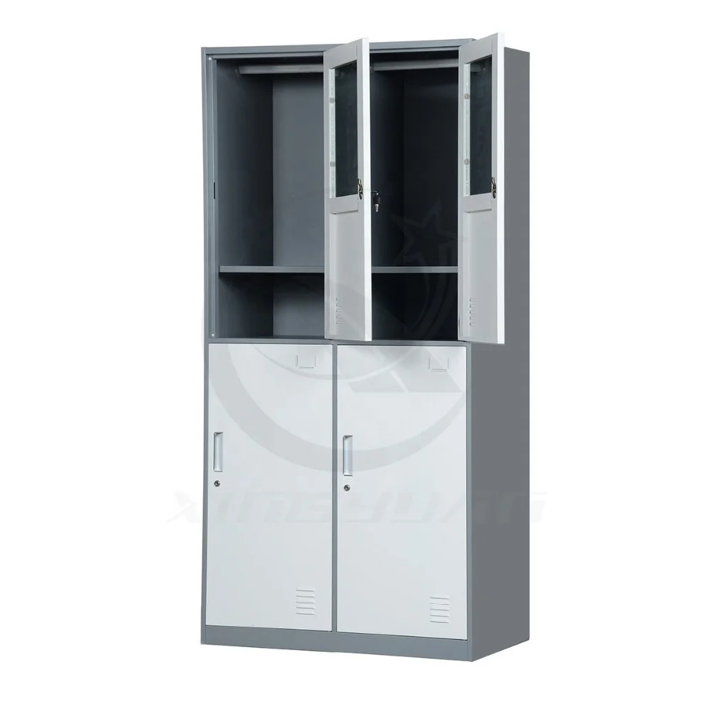 Hanging clothes storage cabinet 2 door steel locker wardrobe with mirror