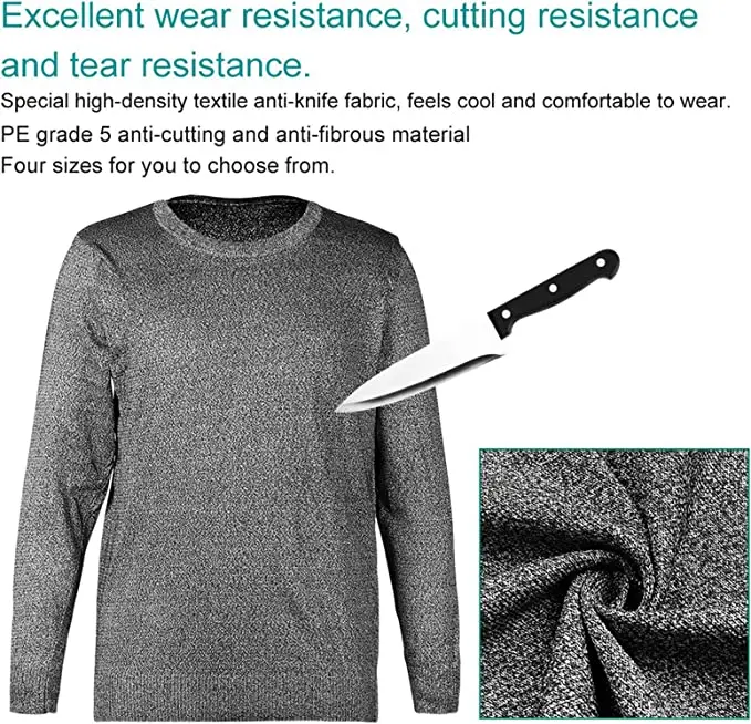 Cut Proof Clothing CE 5 ANSI A4 Soft Knife Cut Resistant Shirts Anti Tearing Anti Slash Round Neck Long Sleeve Anti Cut Clothes