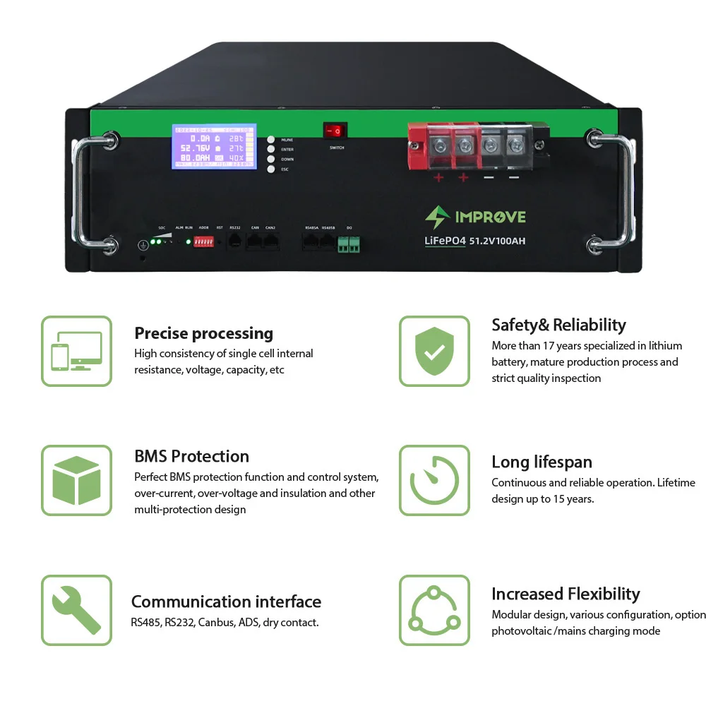 Stock Lifepo4 Solar Lithium Ion Battery Pack 100AH 200AH 24V 48V 5KW 10KW 15KW 20KW Rack Mounted Lithium Battery
