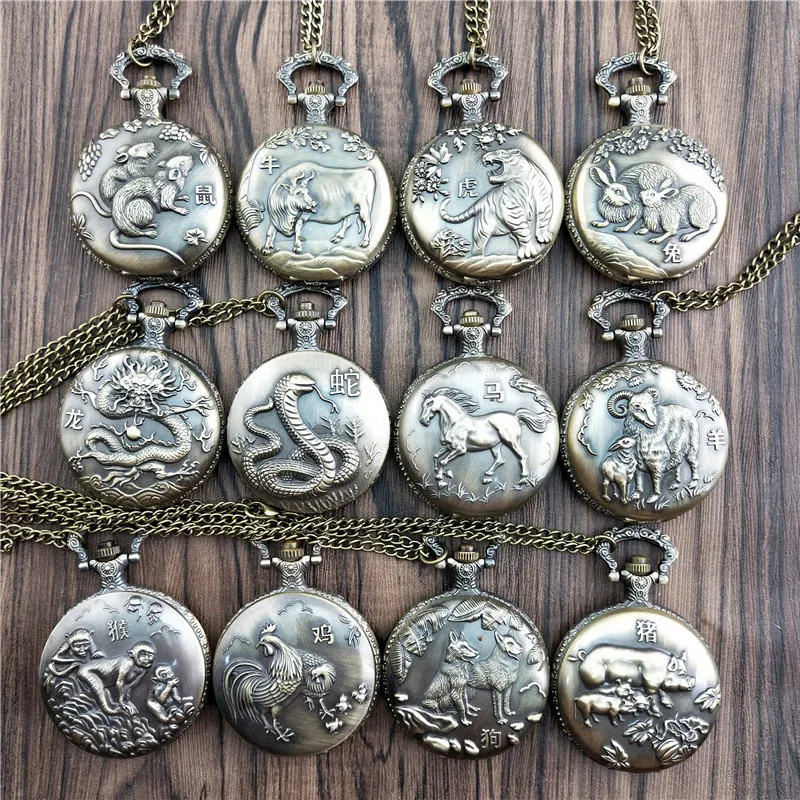 12 Zodiac Pocket Watch Vintage Bronze The Nightmare Before Antique Style Pendant Necklace pocket watch manufacturers wholesale