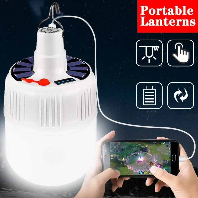 80/100W Portable LED bulb Solar lamp Rechargeable Emergency light Outdoor Tent Family Camping light