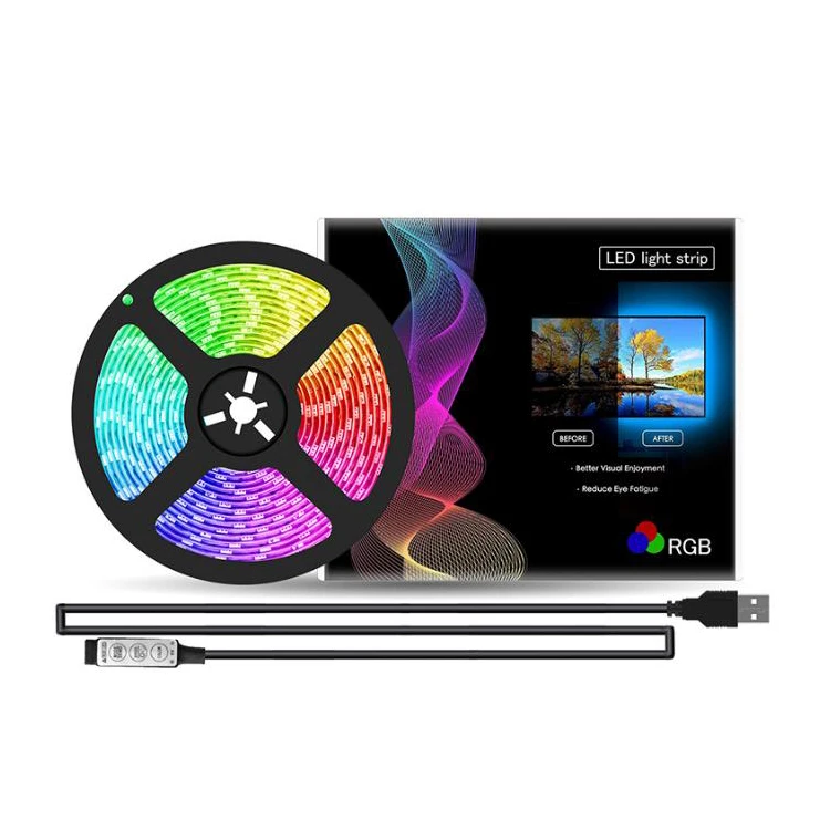 Высокое качество 30 светодиодов на метр черная цветная печатная плата 5050 RGB 5 в постоянного тока USB ТВ-светильник мини-контроллер с 3 клавишами комплект светодиодной ленты цветной коробкой