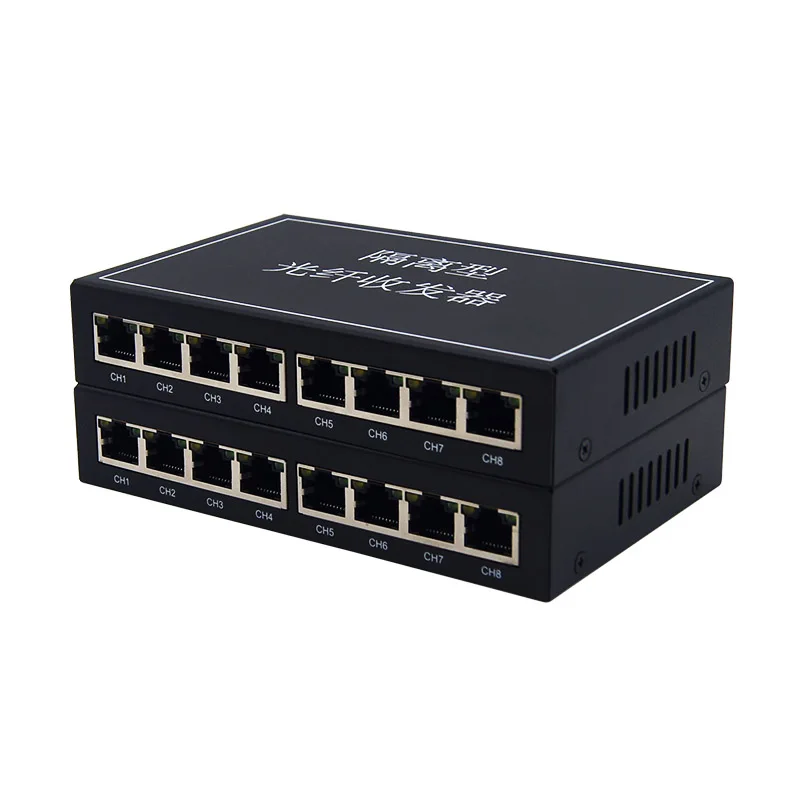 10/100/1000Mbps 8 RJ45 Ethernet Vlan Isolation Optical Transceiver Isolated Fiber Optic Media Converter 20KM Single Fiber SC