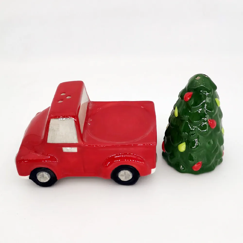 
Funny Car & Tree design ceramic christmas salt and pepper shaker set 