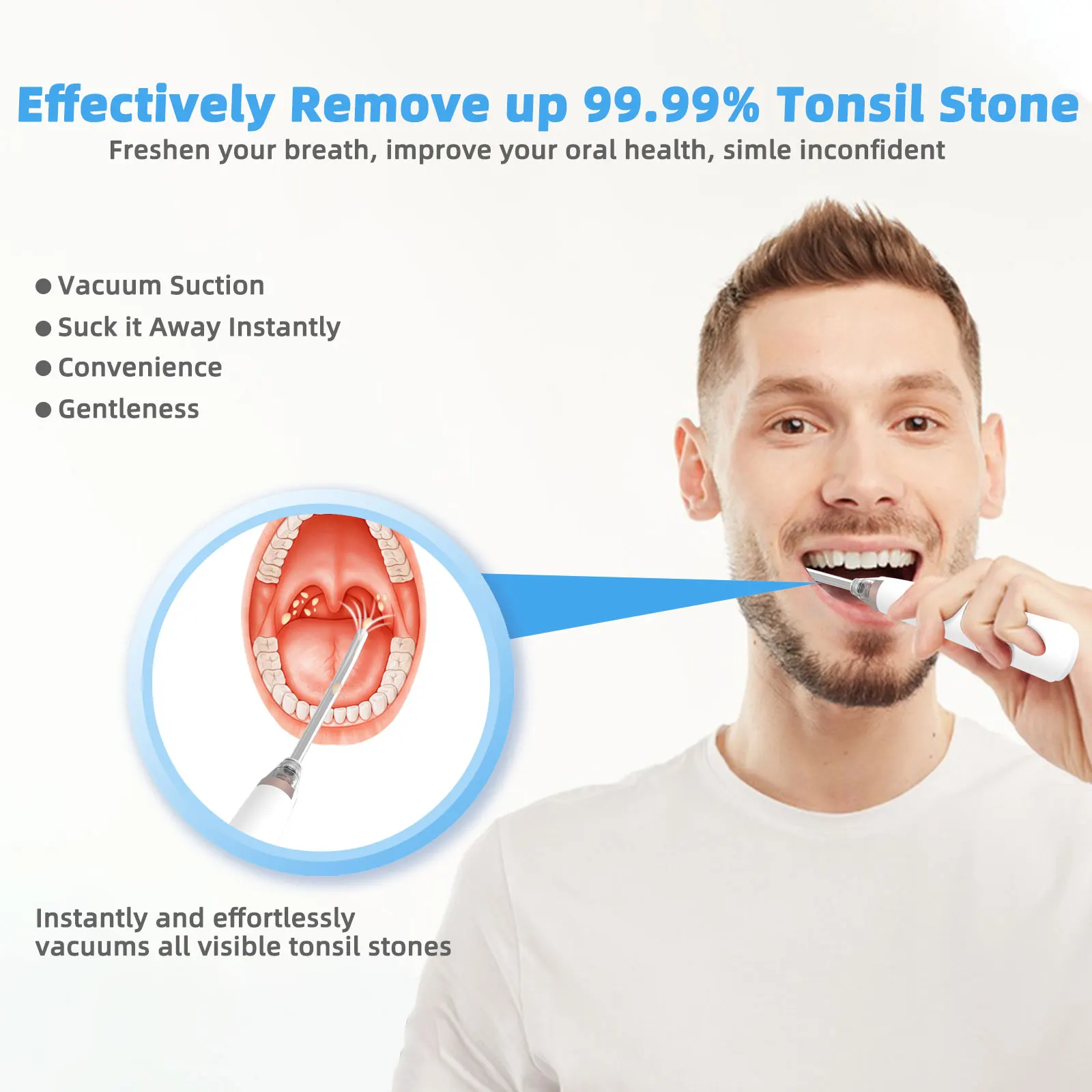 Electric Tonsil Stone Removal Kit Instant Suction Tool Oral Irrigator Syringe Tongue Depressor 5X Magnifying Tonsil Remover