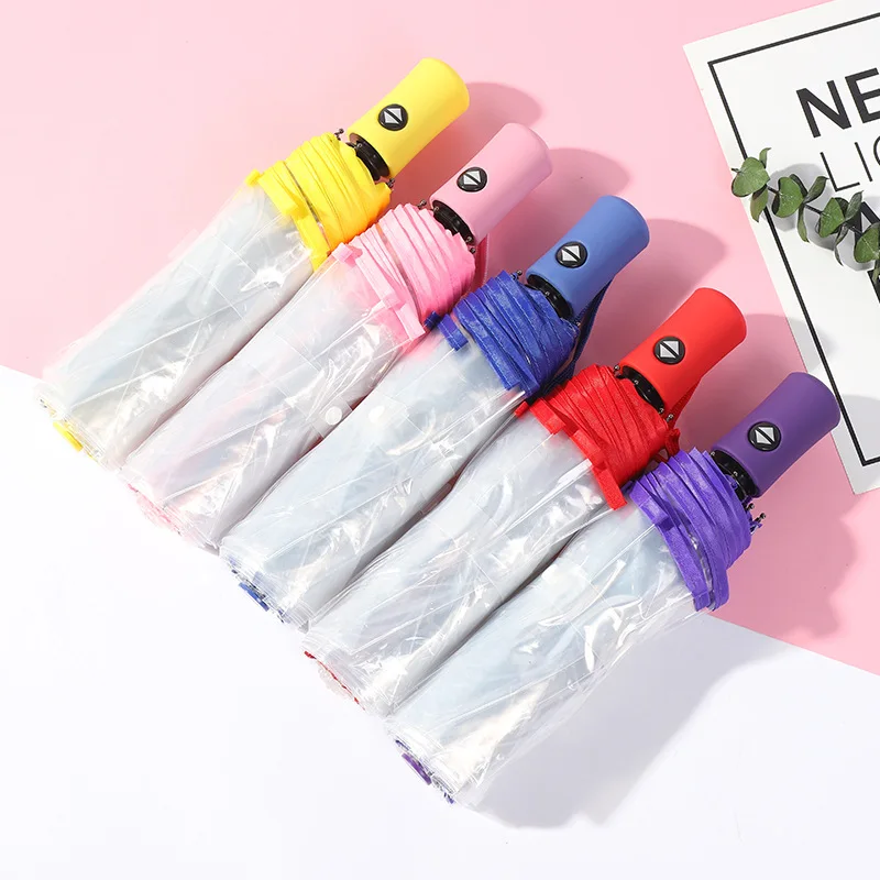 Sample free outdoor wholesale customized automatic folding transparent umbrella for the rain