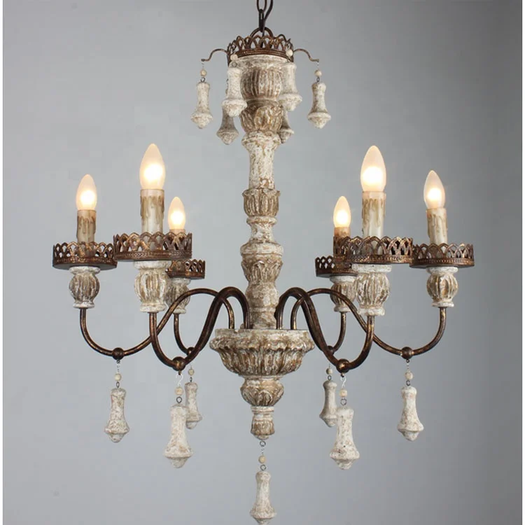 New solid wooden cheap chandelier ,linen shade 8-lights retro iron chandelier